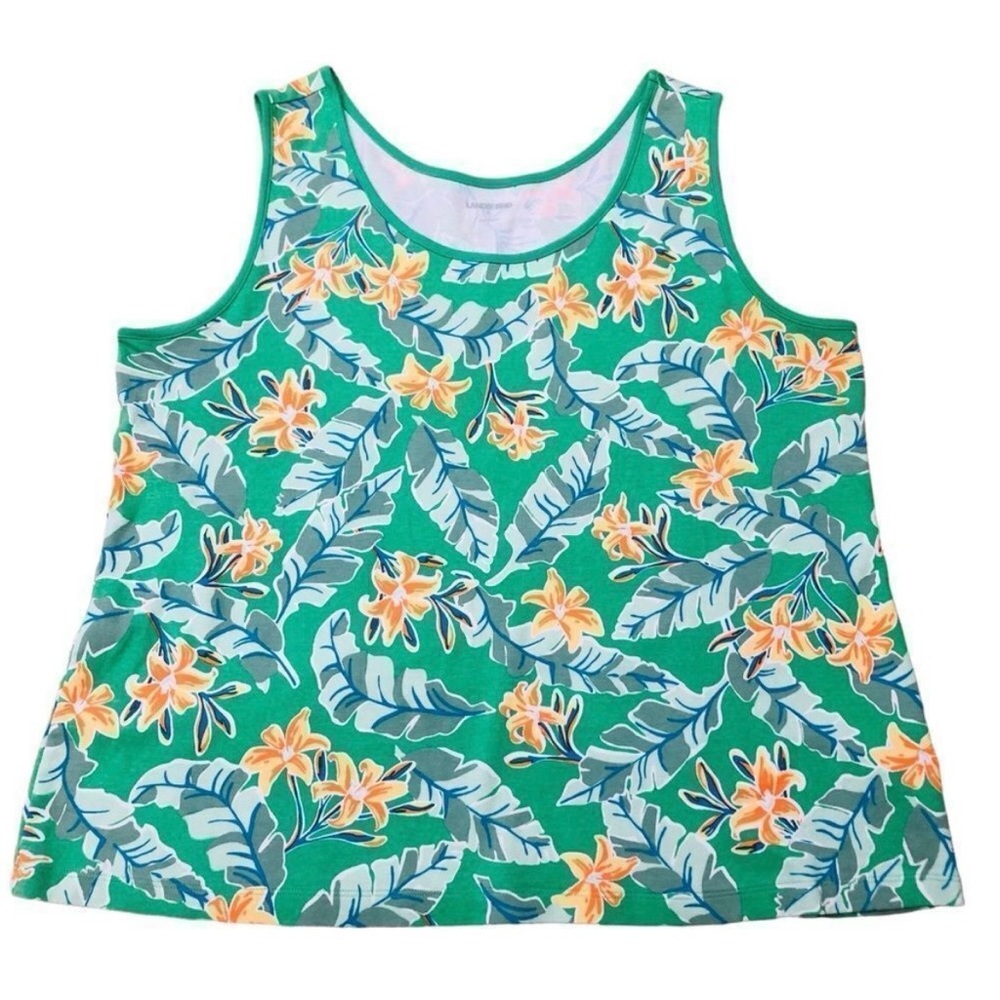 Land’s End Top Green Tropical Floral Printed Sleeveless Shirt Size XL